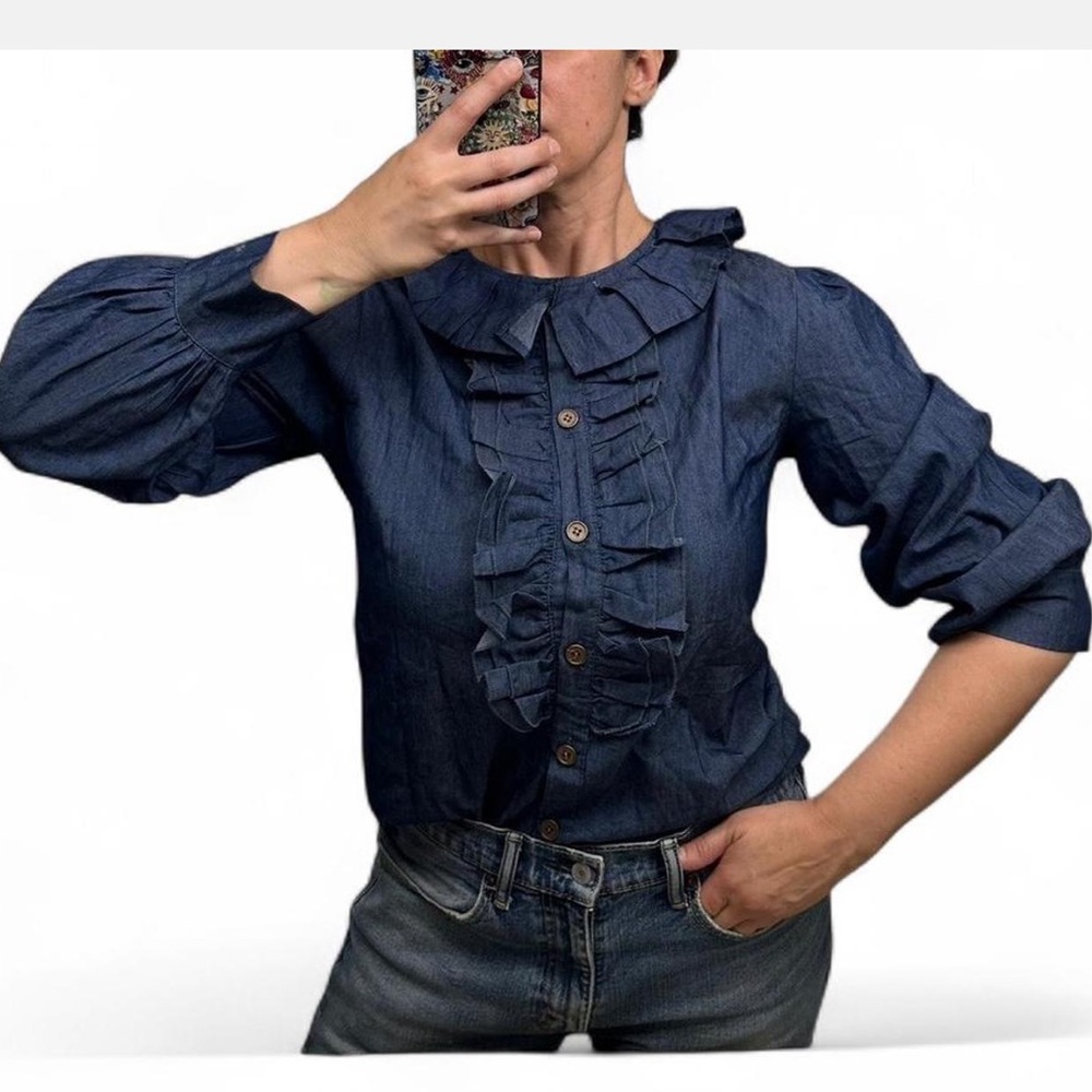Women's Blue Ruffle Top